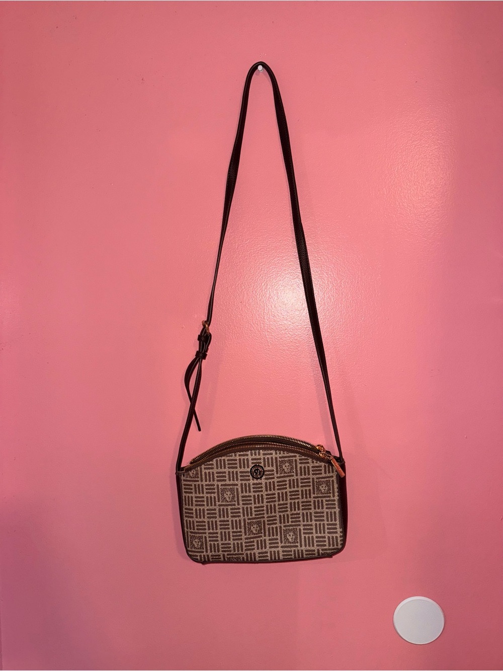 Marshalls Brown Patterned Crossbody with Dark Brown Strap